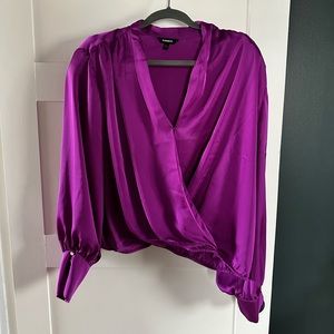 Satin Crossover Fuchsia Top